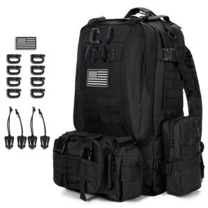 caluomatt large military tactical backpack for men, 40-50l black military backpack for men and women, bug out bag army 3 days assault pack bag rucksack with molle system