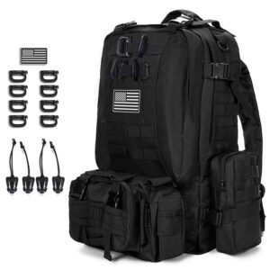 CALUOMATT Large Military Tactical Backpack for Men, 40-50L Black Military Backpack for Men and Women, Bug out Bag Army 3 Days Assault Pack Bag Rucksack with Molle System