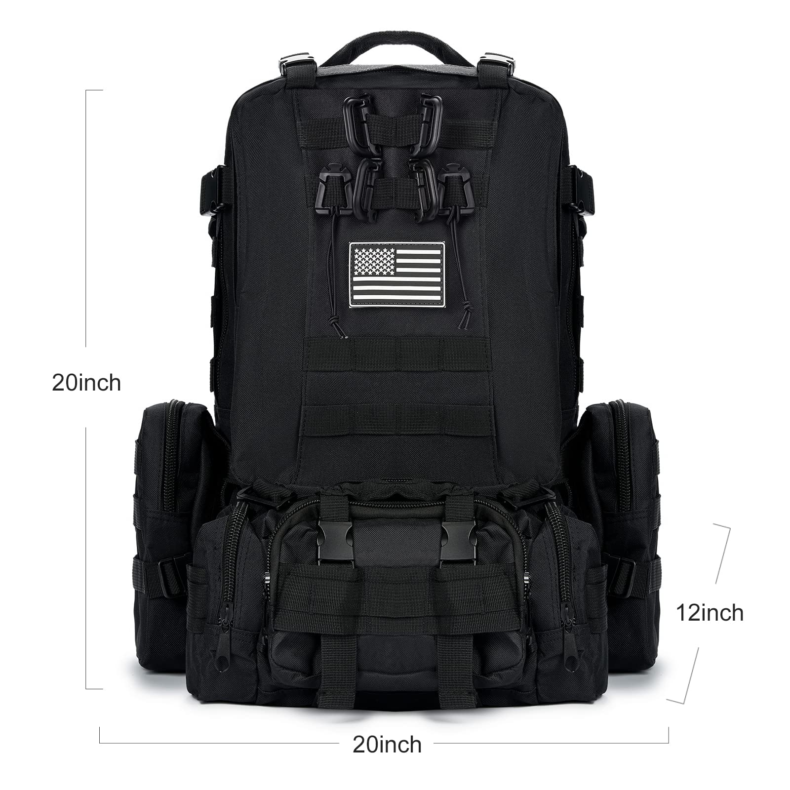 CALUOMATT Large Military Tactical Backpack for Men, 40-50L Black Military Backpack for Men and Women, Bug out Bag Army 3 Days Assault Pack Bag Rucksack with Molle System