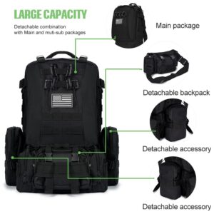 CALUOMATT Large Military Tactical Backpack for Men, 40-50L Black Military Backpack for Men and Women, Bug out Bag Army 3 Days Assault Pack Bag Rucksack with Molle System