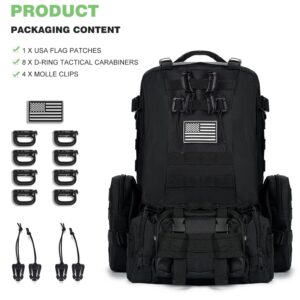 CALUOMATT Large Military Tactical Backpack for Men, 40-50L Black Military Backpack for Men and Women, Bug out Bag Army 3 Days Assault Pack Bag Rucksack with Molle System