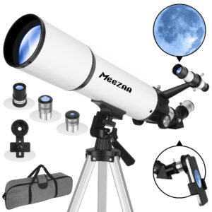 meezaa telescope for adults astronomy, 80mm aperture 600mm refractor telescope for kids & beginners, fully multi-coated optics high transmission telescopes with tripod & phone adapter & carrying bag