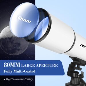 MEEZAA Telescope for Adults Astronomy, 80mm Aperture 600mm Refractor Telescope for Kids & Beginners, Fully Multi-Coated Optics High Transmission Telescopes with Tripod & Phone Adapter & Carrying Bag