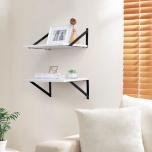 Axeman Deep Floating Shelves for Wall, 12 Inch Deep White Floating Shelves, Wide Wood Wall Shelves Set of 2, 16W x 12D Floating Shelves for Wall Storage Decor - White