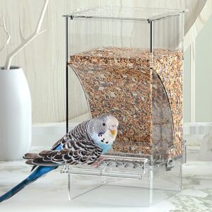 Kenond No Mess Bird Feeder Water Dispenser set, Automatic Parrot Feeder Cage Accessories, Clear Parakeet Seed container Food Feeder Drinker for Cage, Cockatiel Finch Lovebirds Budgies Canary (Blue)