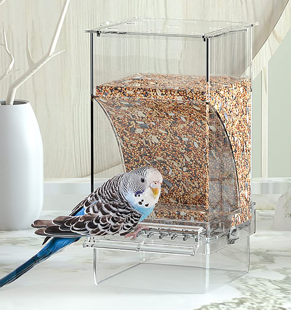 Kenond No Mess Bird Feeder Water Dispenser set, Automatic Parrot Feeder Cage Accessories, Clear Parakeet Seed container Food Feeder Drinker for Cage, Cockatiel Finch Lovebirds Budgies Canary (Blue)