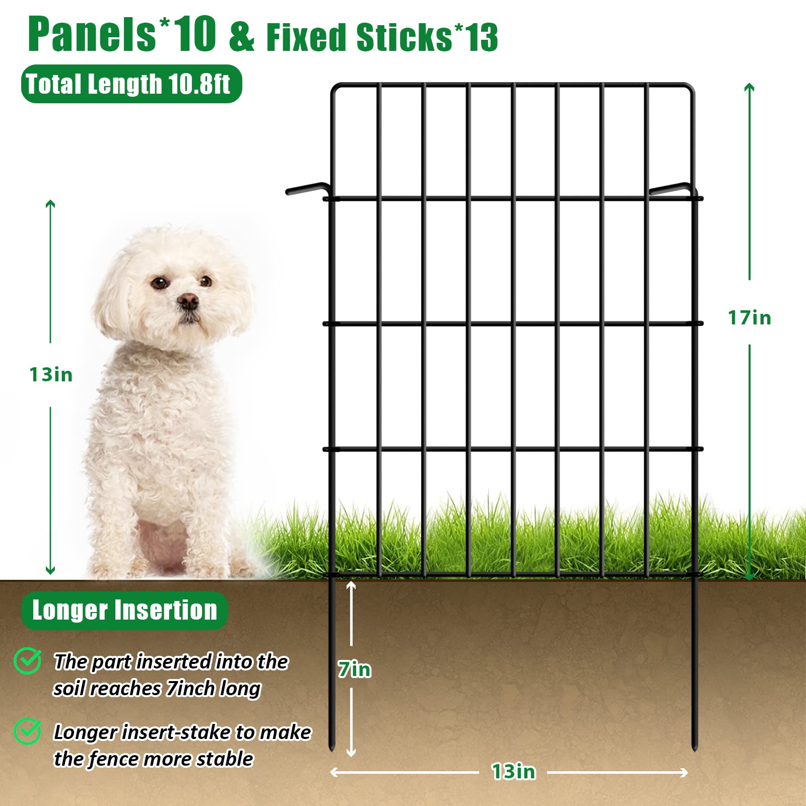 10 Pack Garden Fence Animal Barrier Fencing 1.44 inch Spacing Total 10.8ft (L) x 24in (H) Rustproof Metal Wire Yard Blocker Dog Fences Border for Outdoor Flower Bed Landscape Fencing Decor Black