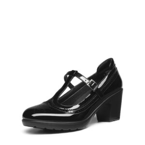 dream pairs women's classic oxfords t-strap mary jane dress shoes, size 8.5, black-pat