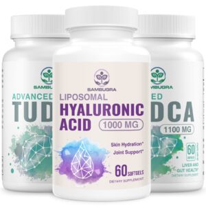 Sambugra TUDCA Liver Supplements 1100mg and Liposomal Hyaluronic Acid Supplements 1000mg, High Bioavailability Supplement (Pack of 3)