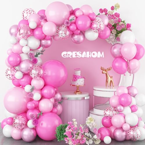 GRESAHOM Pink Balloon Garland Arch Kit - 5 12 18 Inch Balloons Different Sizes DIY Decoration Set Perfect for Birthday Wedding and Events