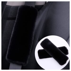 2PCS Fluffy Car Seatbelt Covers - Soft&Comfortable Plush Seat Belt Cushion Protects Shoulder - Universal Seat Belt Covers for Adults or Children Fits Car Truck SUV Van RV (Black/2pcs)