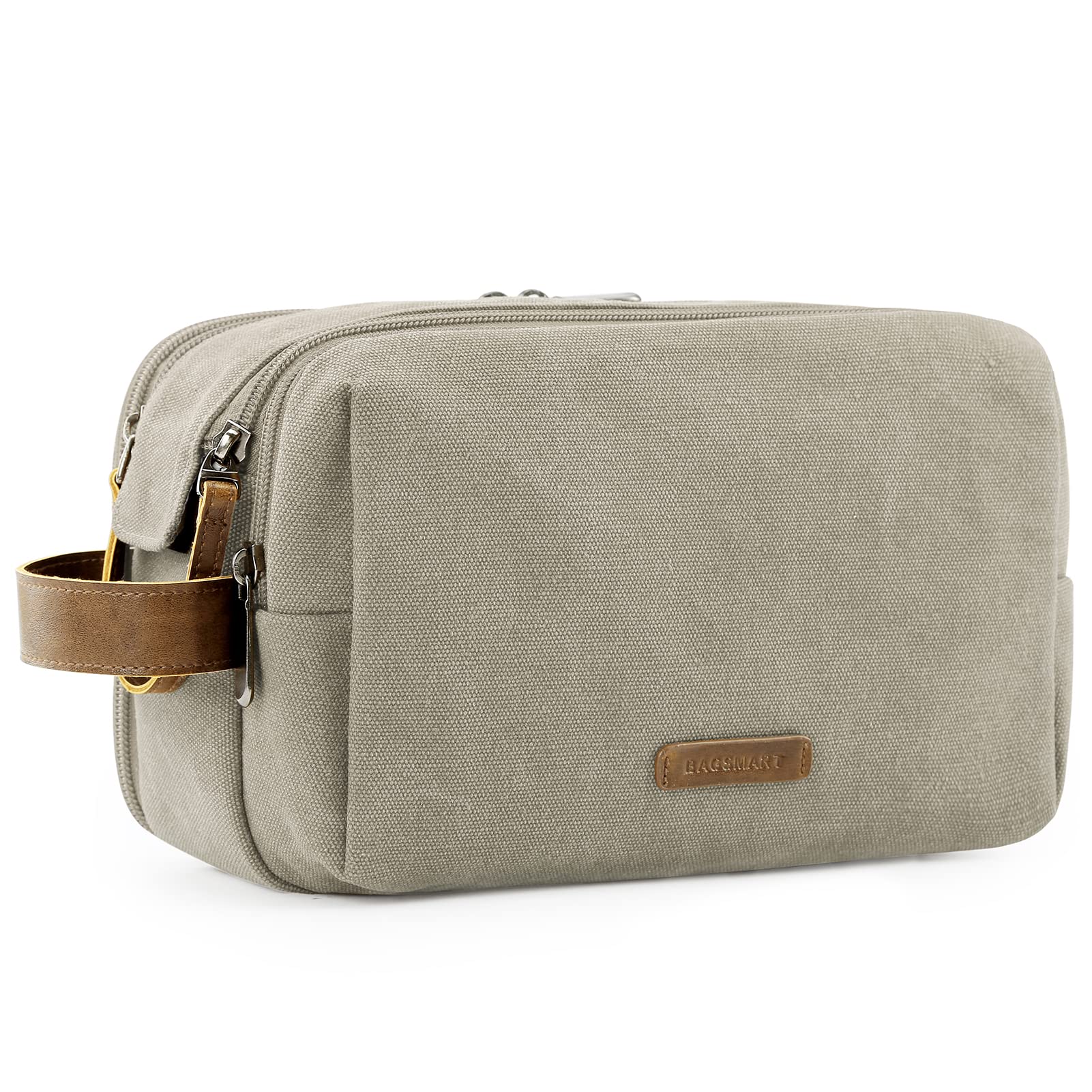 BAGSMART Toiletry Bag for Men, Canvas Travel Toiletry Organizer Dopp Kit Water-resistant Shaving Bag for Toiletries Accessories,Beige-Medium