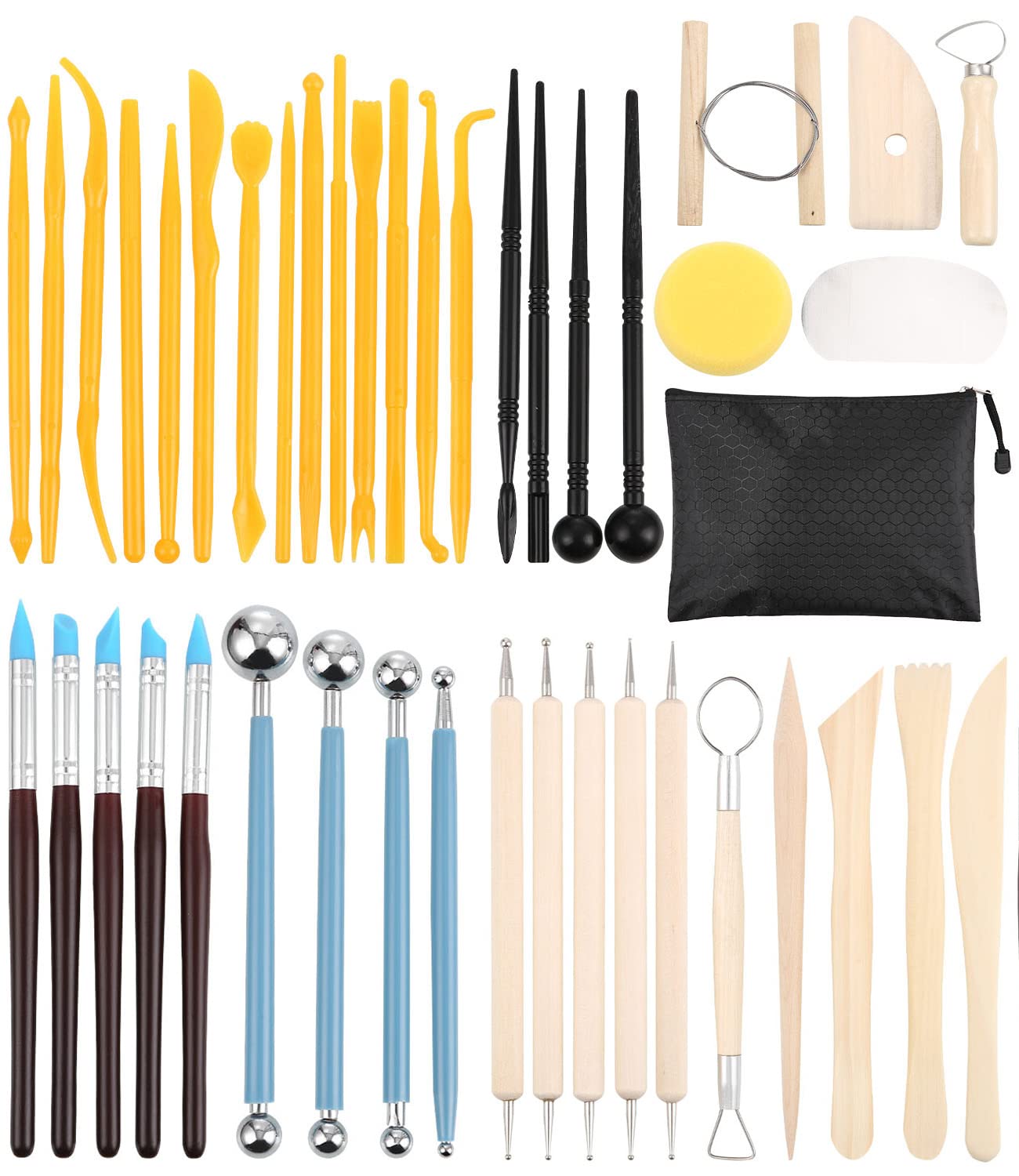 WuliYobo Clay Tools Kit, 42 PCS Polymer Clay Tools with a Storage Bag for Pottery Artists,Pottery Tools Double Sided Carving Tools Sculpting Tools.