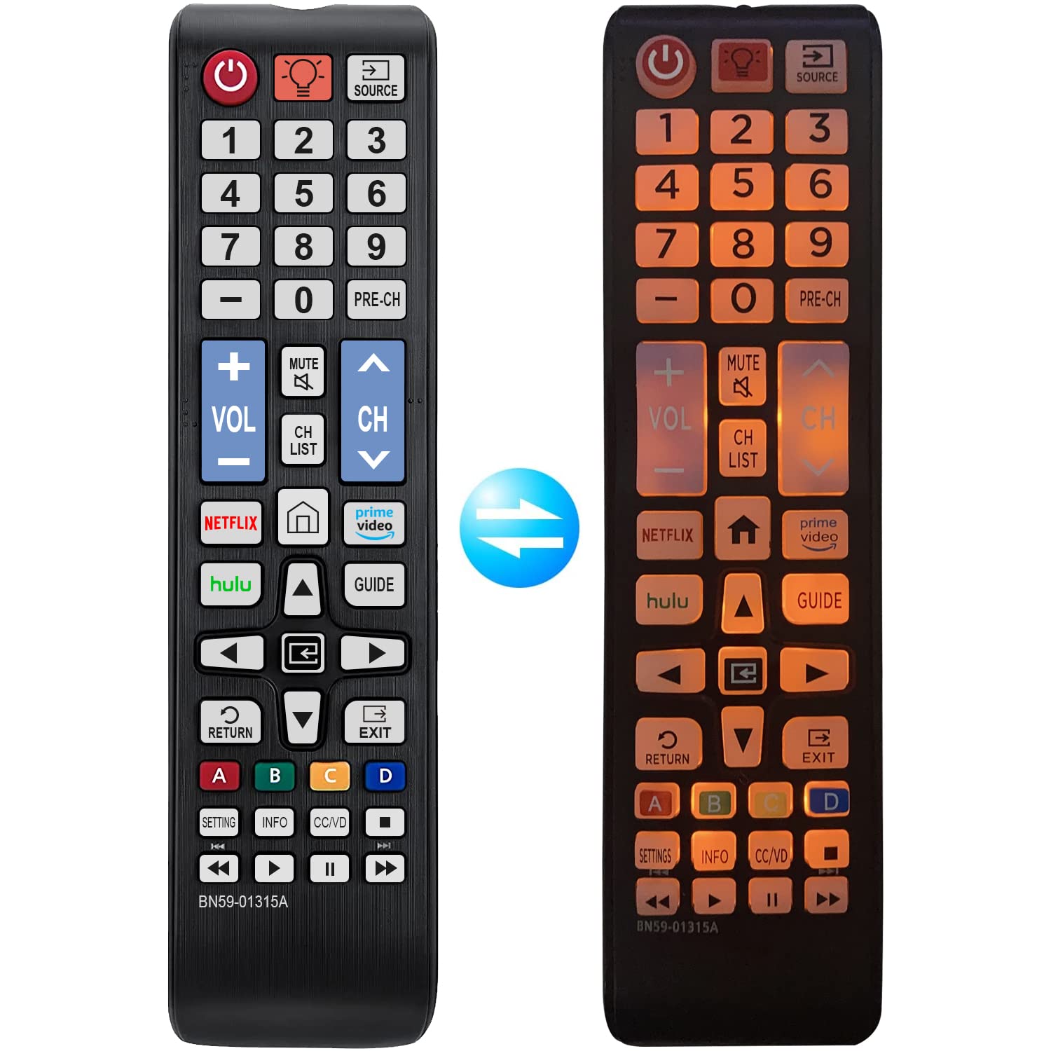 BN59-01315A Universal Backlit Remote Control for Samsung TV Remote Replacement All Samsung Smart TV, LED, LCD, HDTV, 3D, Series TV