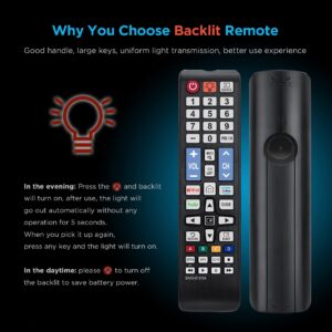 BN59-01315A Universal Backlit Remote Control for Samsung TV Remote Replacement All Samsung Smart TV, LED, LCD, HDTV, 3D, Series TV