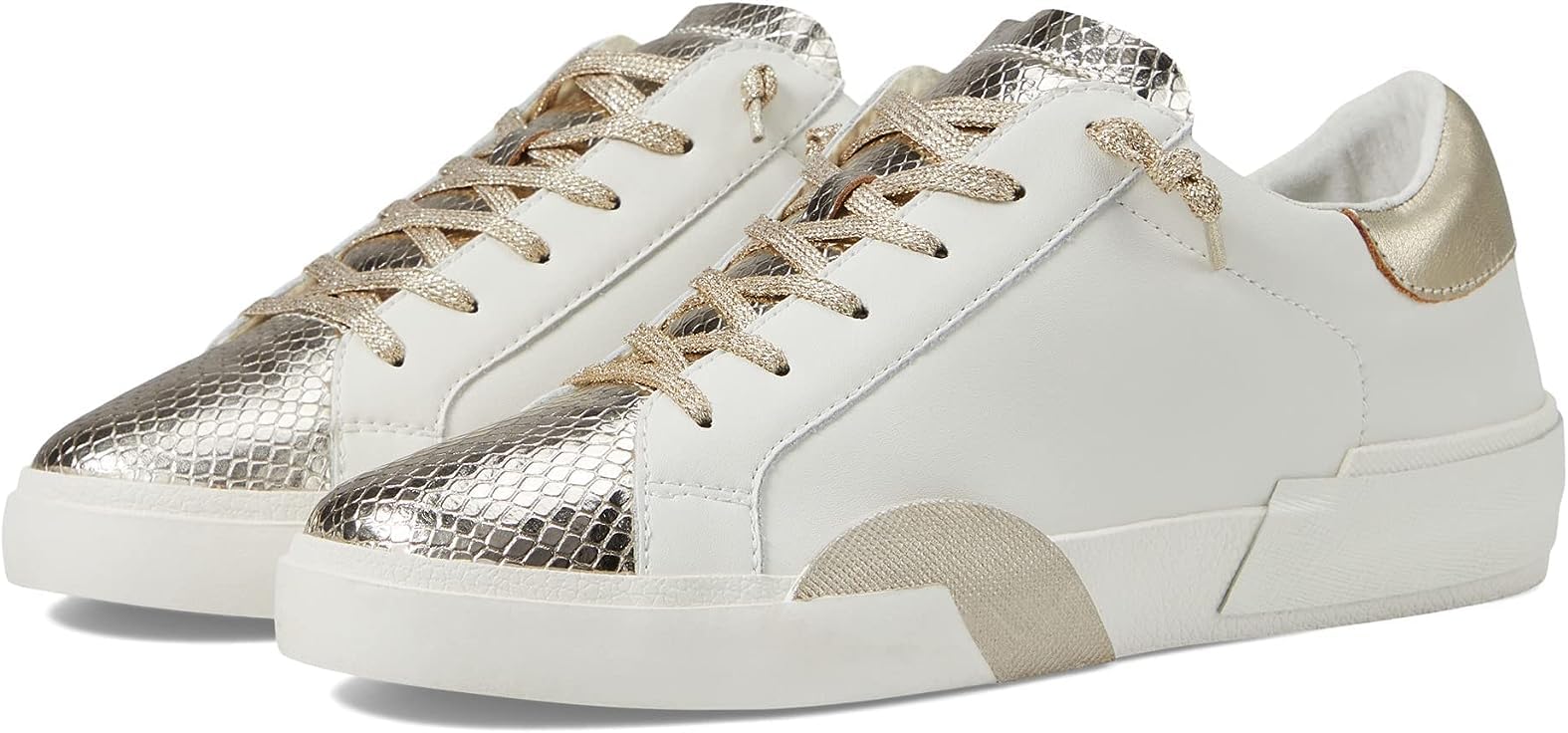 Dolce Vita Women's Zina Sneaker, White/Gold Leather, 8