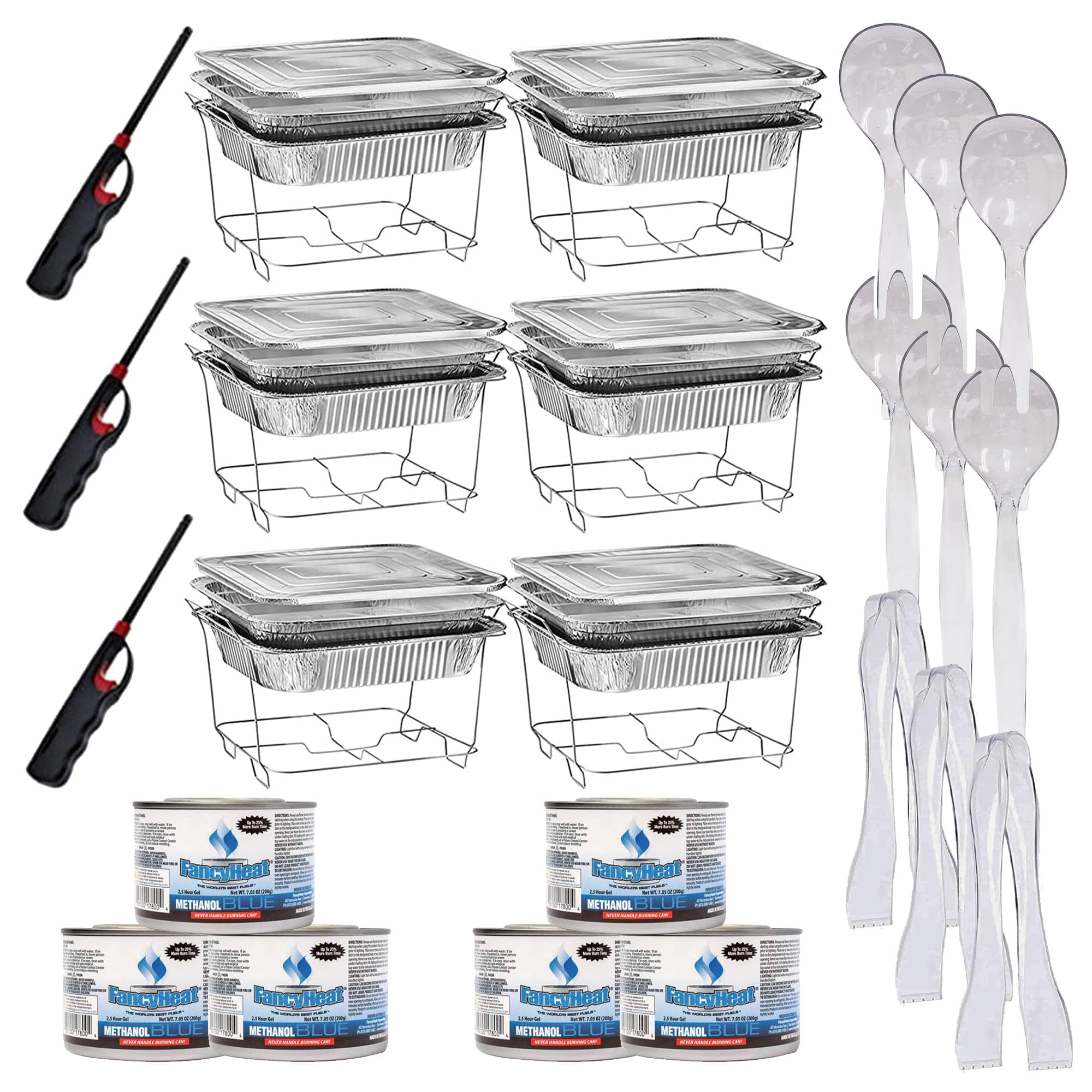 VEZEE Chafing Dish Buffet 42-Piece Serving Kit with Fuel, Racks, Aluminum Pans, Utensils & Lighters