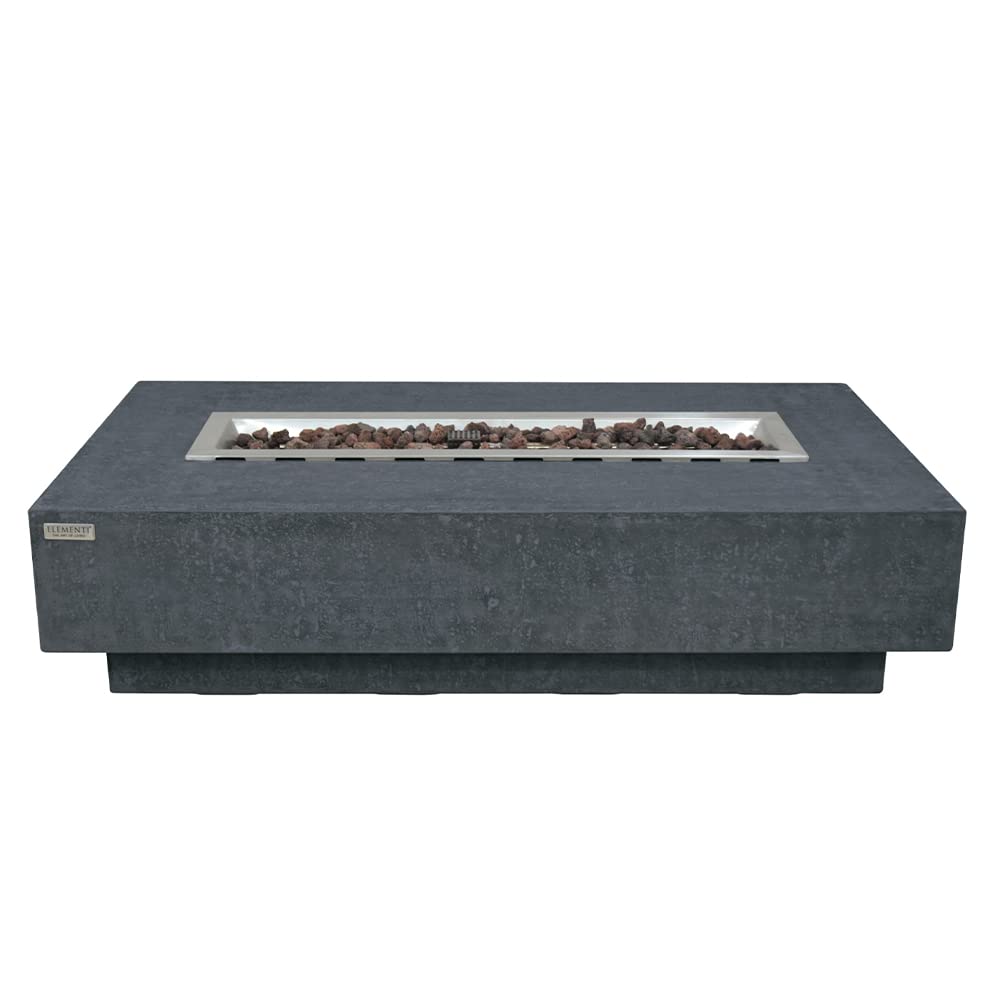 Elementi Hampton Propane Fire Pit for Outside Outdoor Fire Pit Table Smokeless Firepit Concrete Rectangular Fire Table Patio Heater Fireplace 45000 BTUs - Dark Grey, 56 x 32 Inches