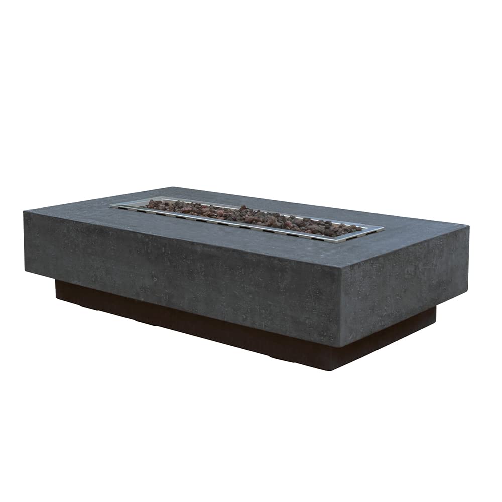 Elementi Hampton Propane Fire Pit for Outside Outdoor Fire Pit Table Smokeless Firepit Concrete Rectangular Fire Table Patio Heater Fireplace 45000 BTUs - Dark Grey, 56 x 32 Inches