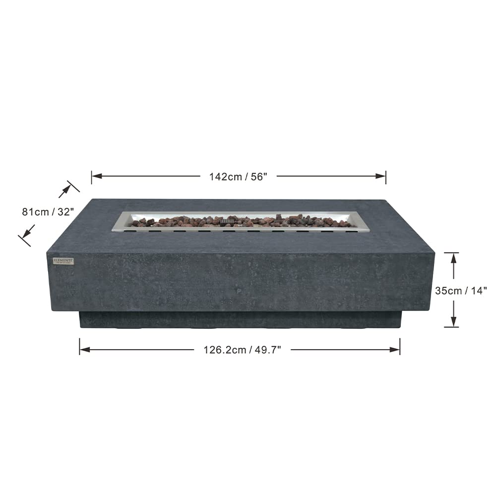 Elementi Hampton Propane Fire Pit for Outside Outdoor Fire Pit Table Smokeless Firepit Concrete Rectangular Fire Table Patio Heater Fireplace 45000 BTUs - Dark Grey, 56 x 32 Inches