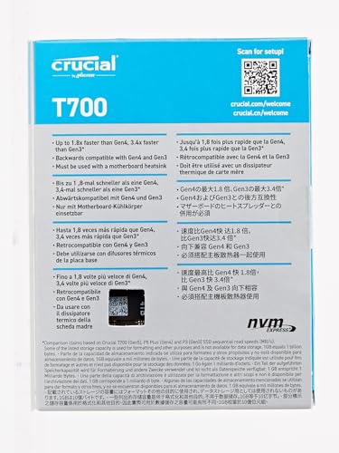 Crucial T700 4TB Gen5 NVMe M.2 SSD - Up to 12,400 MB/s - DirectStorage Enabled - CT4000T700SSD3 - Gaming, Photography, Video Editing & Design - Internal Solid State Drive