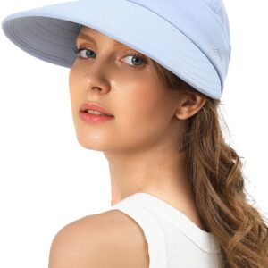 Sun Hats for Womens Wide Brim Visor UV Protection Dual Purpose Hat for Beach Summer Packable Hat(Blue)