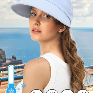 Sun Hats for Womens Wide Brim Visor UV Protection Dual Purpose Hat for Beach Summer Packable Hat(Blue)