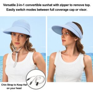 Sun Hats for Womens Wide Brim Visor UV Protection Dual Purpose Hat for Beach Summer Packable Hat(Blue)