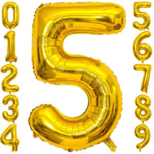 5 number balloon gold 40 inch big foil mylar 5th balloons for 5 year old boy girl birthday party decorations wedding anniversary events supplies