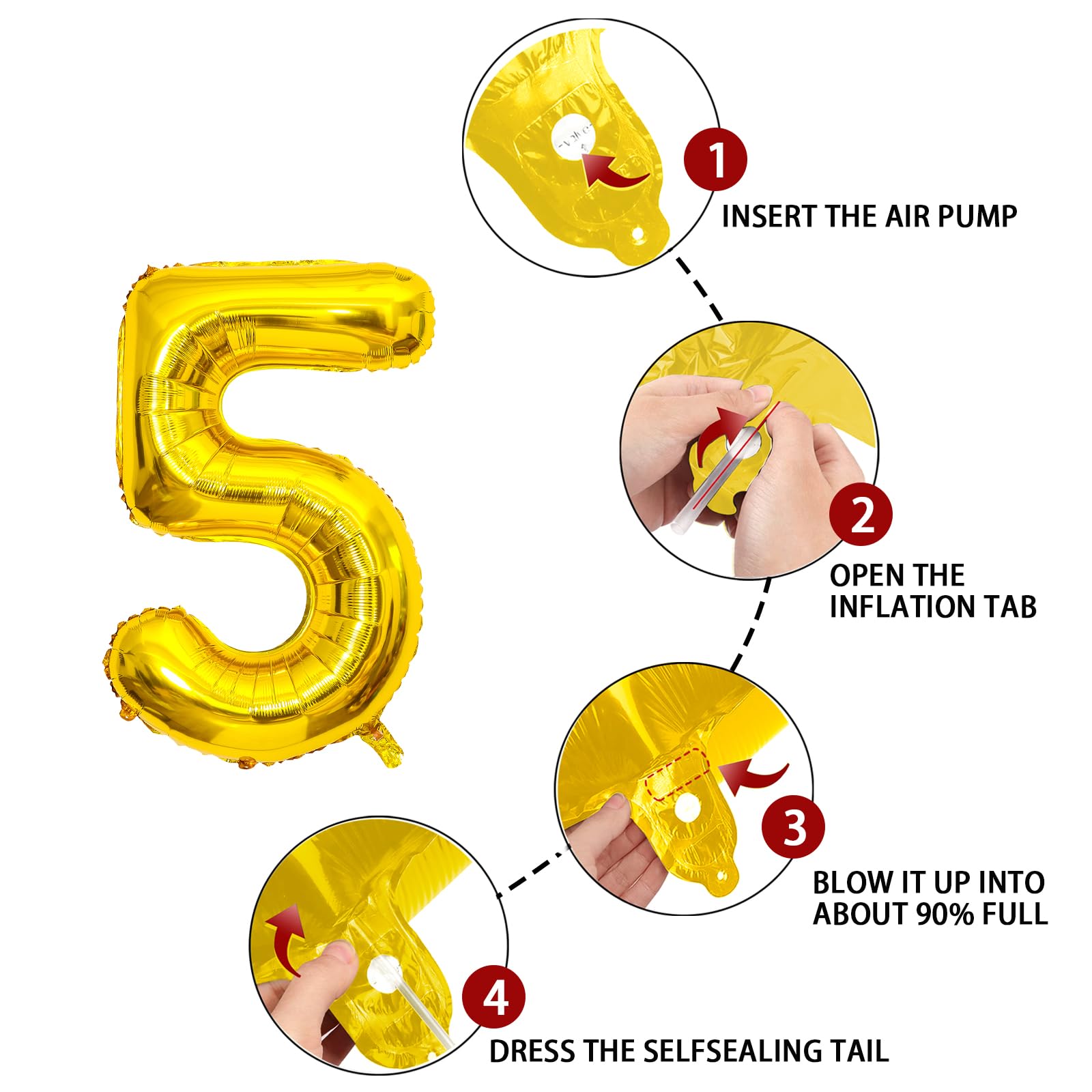 5 Number Balloon Gold 40 inch Big Foil Mylar 5th Balloons for 5 Year Old Boy Girl Birthday Party Decorations Wedding Anniversary Events Supplies