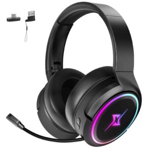 targeal 2.4G Wireless Gaming Headset for PC, PS4, PS5, Mac,Mobile- Rotatable & Foldable Bluetooth V5.3 Headphone-20h Battery & RGB Light-Memory Ear Pads-Stretchable Noise Cancelling