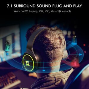 targeal 2.4G Wireless Gaming Headset for PC, PS4, PS5, Mac,Mobile- Rotatable & Foldable Bluetooth V5.3 Headphone-20h Battery & RGB Light-Memory Ear Pads-Stretchable Noise Cancelling