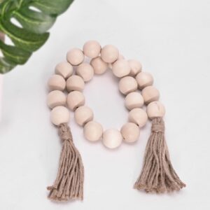 Momiuchear Decorative Wooden Beads 1.6" Diameter Wood Bead Garland with Tassels Boho Decorative Beads Bead Garland Decor for Farmhouse Decor, Coffee Table, Book Stack (Wood)