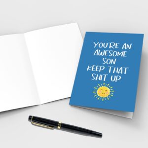 Qiliji Funny Son Greeting Card, Son Birthday Card, Son Graduation Card, You're An Awesome Son Keep That Shit Up