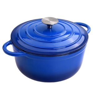 4.5 qt enameled cast iron dutch oven with lid round dutch oven big dual handles classic round pot for home baking, cooking, blue