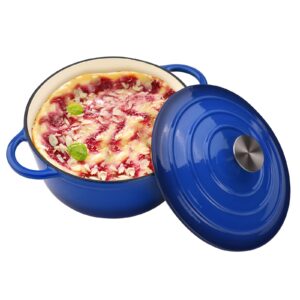 4.5 QT Enameled Cast Iron Dutch Oven with Lid Round Dutch Oven Big Dual Handles Classic Round Pot for Home Baking, Cooking, Blue