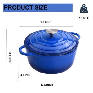 4.5 QT Enameled Cast Iron Dutch Oven with Lid Round Dutch Oven Big Dual Handles Classic Round Pot for Home Baking, Cooking, Blue