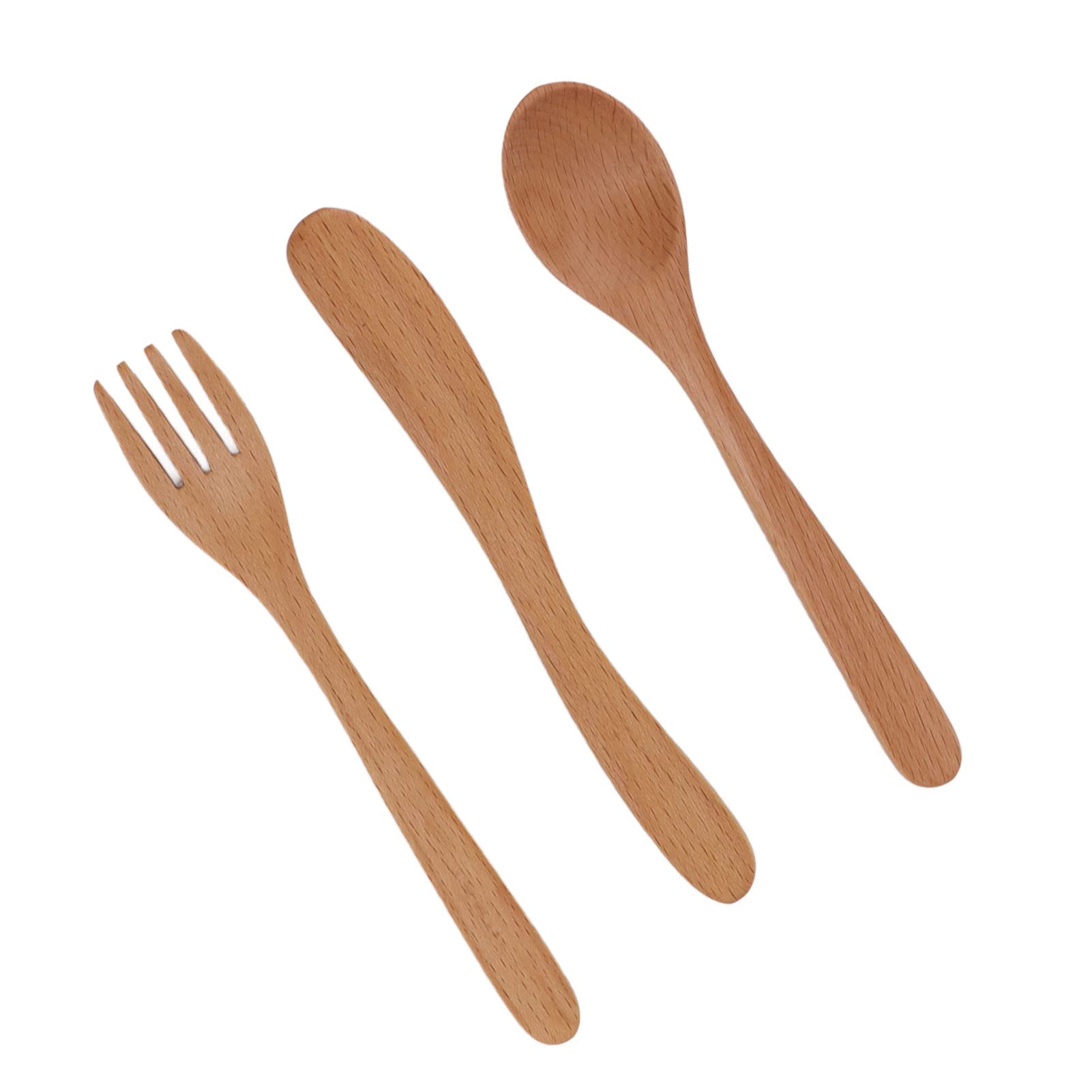 Wooden Flatware Set, Japanese Style Thick Beech Wood Cultery Set, Reusable Wooden Eating Utensils, Sturdy Smoothing Spoon Fork Set with Knife for Home, Kitchen, Cooking