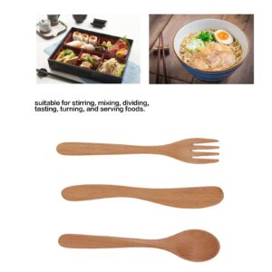 Wooden Flatware Set, Japanese Style Thick Beech Wood Cultery Set, Reusable Wooden Eating Utensils, Sturdy Smoothing Spoon Fork Set with Knife for Home, Kitchen, Cooking