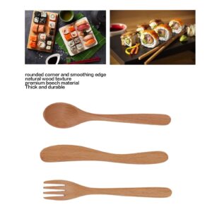 Wooden Flatware Set, Japanese Style Thick Beech Wood Cultery Set, Reusable Wooden Eating Utensils, Sturdy Smoothing Spoon Fork Set with Knife for Home, Kitchen, Cooking