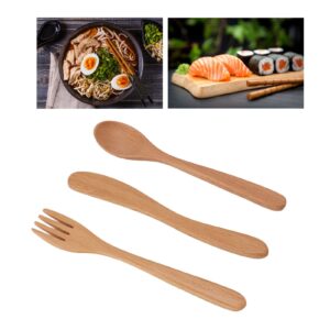 Wooden Flatware Set, Japanese Style Thick Beech Wood Cultery Set, Reusable Wooden Eating Utensils, Sturdy Smoothing Spoon Fork Set with Knife for Home, Kitchen, Cooking