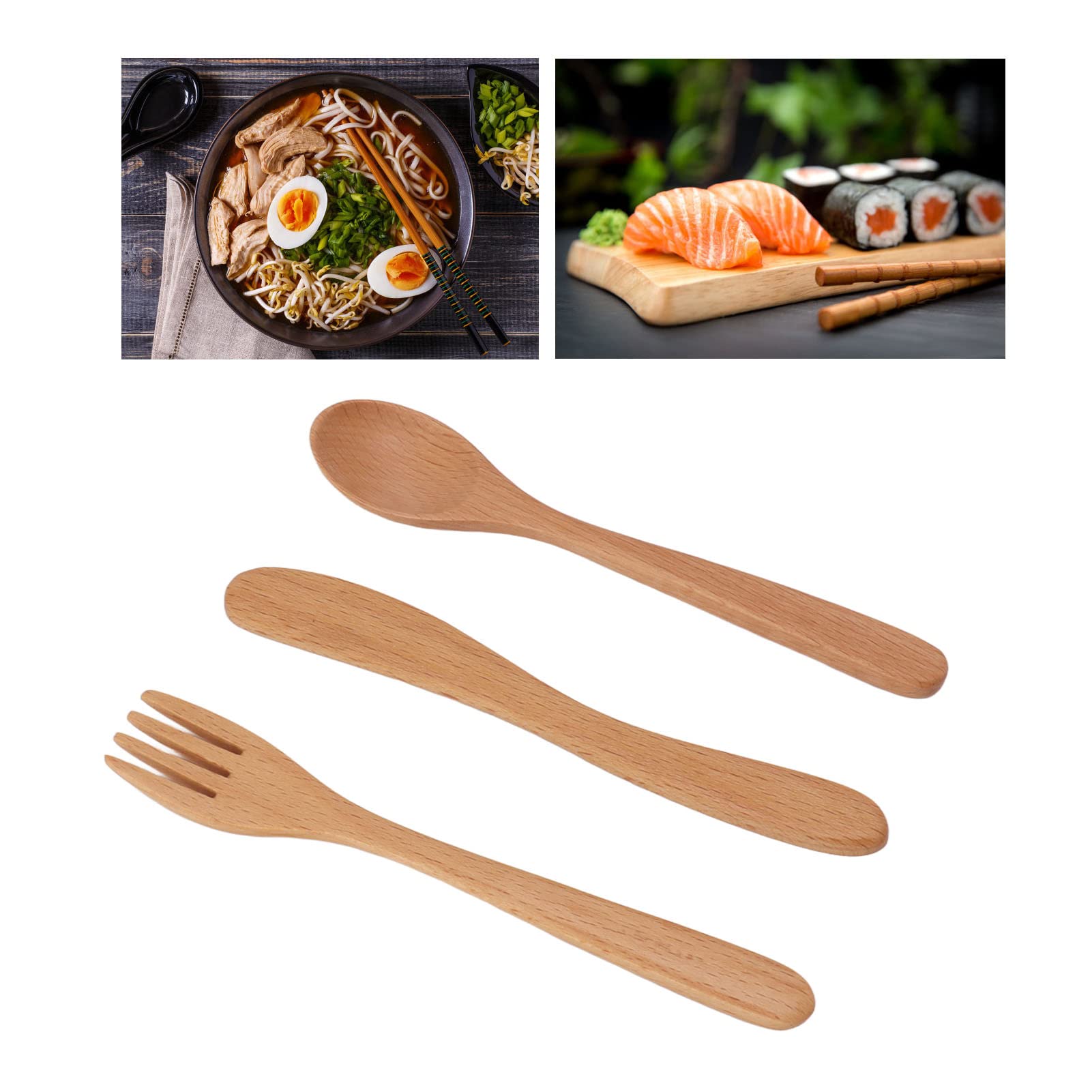 Wooden Flatware Set, Japanese Style Thick Beech Wood Cultery Set, Reusable Wooden Eating Utensils, Sturdy Smoothing Spoon Fork Set with Knife for Home, Kitchen, Cooking