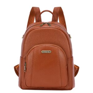 Genuine Leather Backpack Purse women satchel handbags Convertible Anti-theft work Shoulder bag Brown