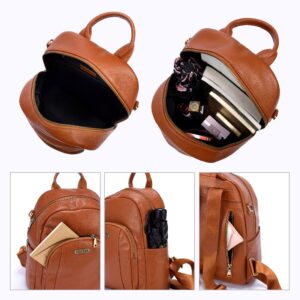 Genuine Leather Backpack Purse women satchel handbags Convertible Anti-theft work Shoulder bag Brown