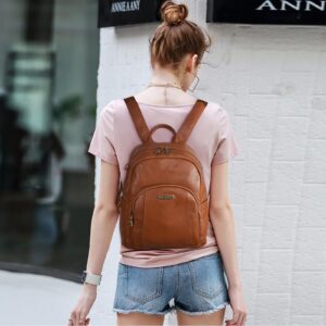 Genuine Leather Backpack Purse women satchel handbags Convertible Anti-theft work Shoulder bag Brown