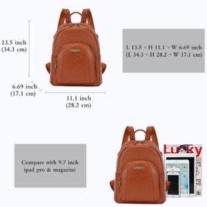 Genuine Leather Backpack Purse women satchel handbags Convertible Anti-theft work Shoulder bag Brown