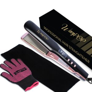 flat iron hair straightener & curling wand, wavypop pro 100% pure titanium pink 1" | professional straightening hair iron with ceramic heater and auto shut off | dual voltage & adjustable temp