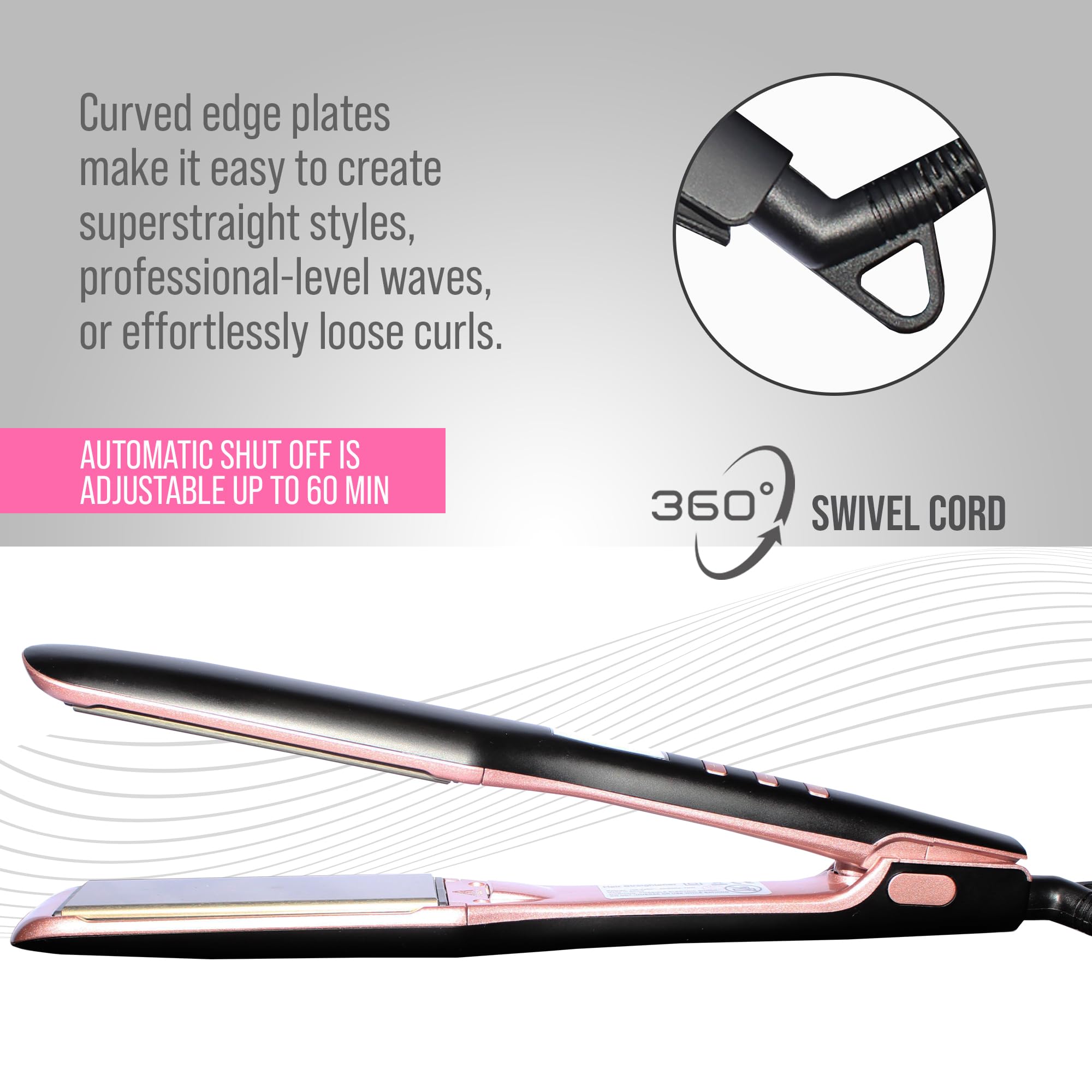 Flat Iron Hair Straightener & Curling Wand, WAVYPOP PRO 100% Pure Titanium Pink 1" | Professional Straightening Hair Iron with Ceramic Heater and Auto Shut Off | Dual Voltage & Adjustable Temp