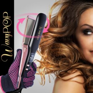 Flat Iron Hair Straightener & Curling Wand, WAVYPOP PRO 100% Pure Titanium Pink 1" | Professional Straightening Hair Iron with Ceramic Heater and Auto Shut Off | Dual Voltage & Adjustable Temp