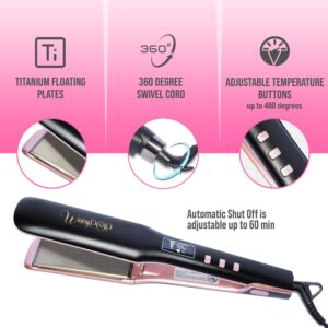 Flat Iron Hair Straightener & Curling Wand, WAVYPOP PRO 100% Pure Titanium Pink 1" | Professional Straightening Hair Iron with Ceramic Heater and Auto Shut Off | Dual Voltage & Adjustable Temp